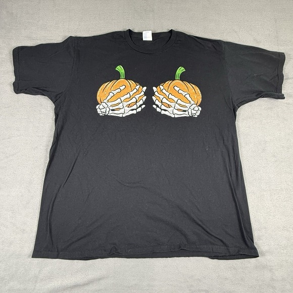 The Unbranded Brand Other - Halloween T-shirt Pumpkin Boobs‎ Skeleton Hands Funny Black 2Xl